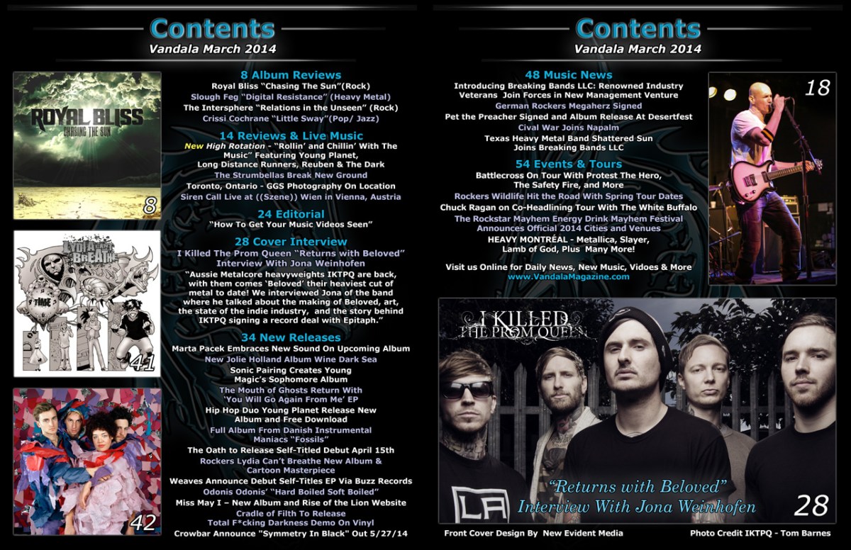 March 2014 Vandala Magazine Contents