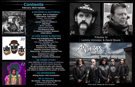 February 2016 Vandala Magazine Contents